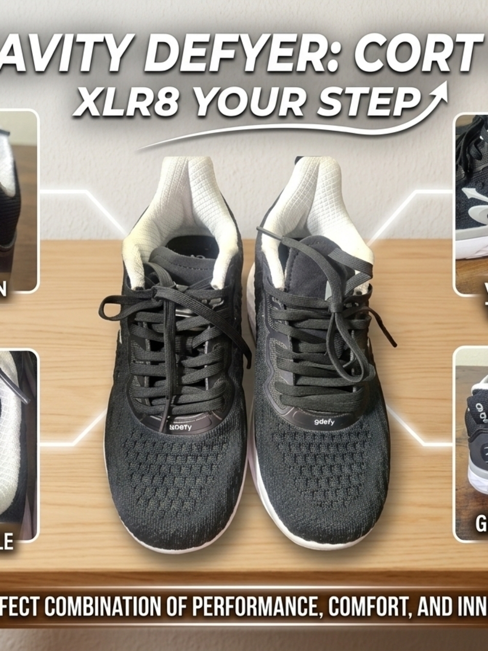 Women’s Black Athletic Sneakers with White Collar — Performance Running Shoes